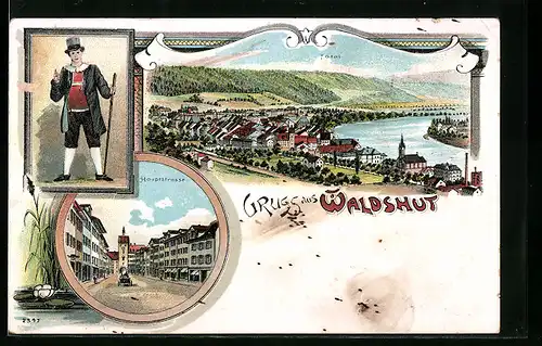 Lithographie Waldshut, Hauptstrasse, Ortsansicht