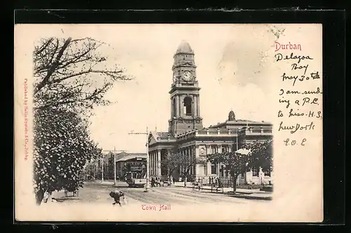 AK Durban, Town Hall, Strassenbahn