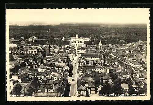 AK Karlsruhe, Teilansicht mit Schloss vom Flugzeug aus