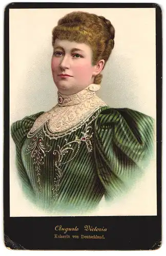 Fotografie Lithographie, Portrait Kaiserin Auguste Victoria von Preussen im grünen Kleid