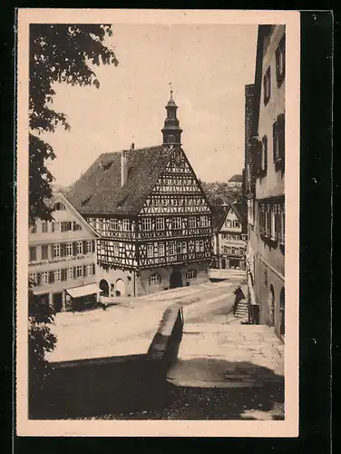 AK Backnang, Strassenpartie mit Rathaus