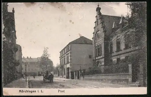 AK Mörchingen i. L., Strassenpartie mit Post