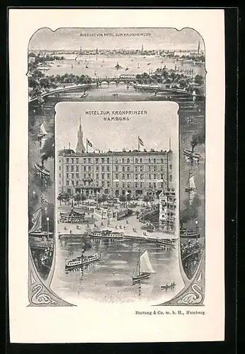 AK Hamburg-Neustadt, Hotel zum Kronprinzen, Dampfer, Aussicht