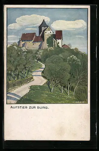 Künstler-AK Burg Rothenfels, Aufstieg zur Burg