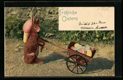 AK Osterhase mit Karre voller Ostereiern