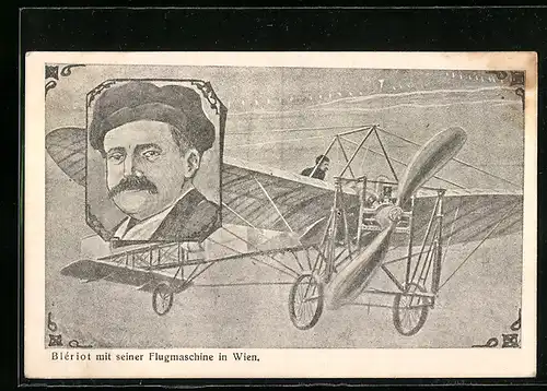 AK Blériot mit seinem Flugzeug in Wien