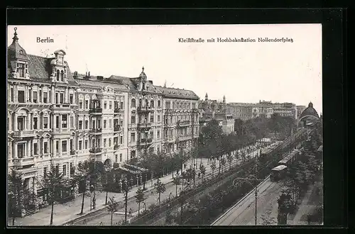 AK Berlin-Schöneberg, Kleiststrasse mit Hochbahnstation Nollendorfplatz und Strassenbahn