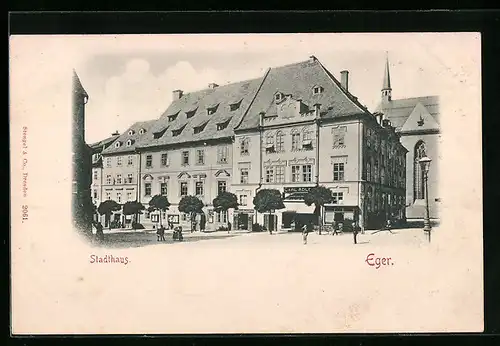 AK Eger, Stadthaus aus der Vogelschau