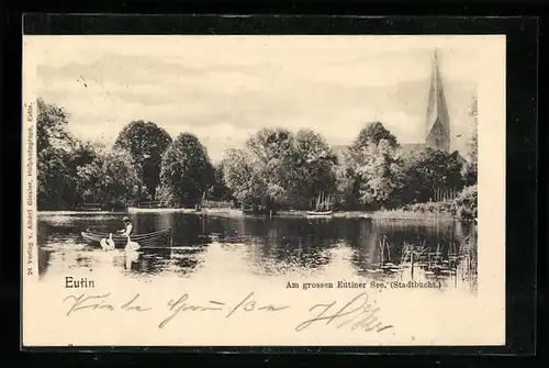 AK Eutin, am grossen Eutiner See, Stadtbucht, Blick zum Kirchturm