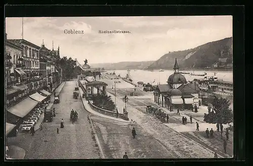 AK Coblenz, Rheinzollstrasse aus der Vogelschau