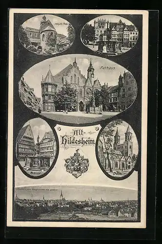 AK Alt-Hildesheim, Rathaus, Dom, Rolandbrunnen