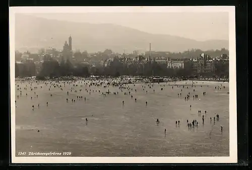 AK Zürichseegefrörne 1929, Fernblick