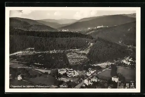 AK Sitzendorf im Schwarzatal, Totalansicht, Fliegeraufnahme