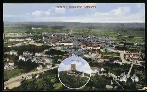 AK Durlach, Blick vom Turmberg, Turmberg mit Gebäude