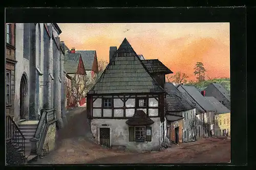 Künstler-AK Photochromie Nr. 129: Graupen, Strassenpartie