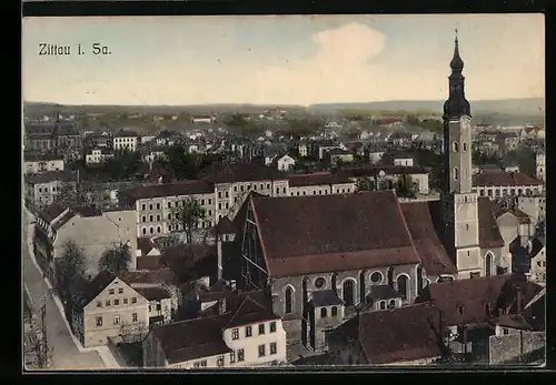 AK Zittau i. Sa., Ortsansicht mit Blick auf die Kirche