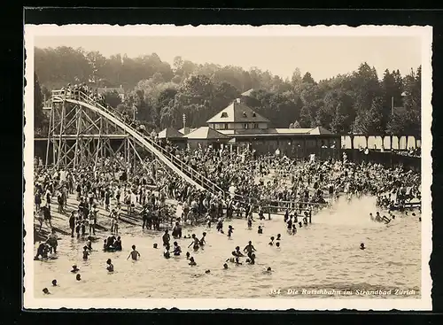 AK Zürich, Sommerleben im Strandbad mit Rutschbahn