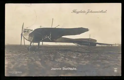 Foto-AK Sanke Nr. 154: Berlin-Johannisthal, Flugzeug Jeannin Stahltaube