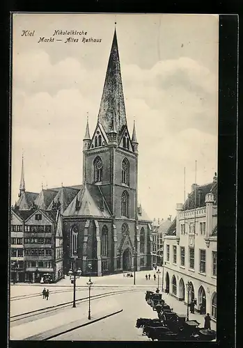 AK Kiel, Altes Rathaus und Nikolaikirche am Markt