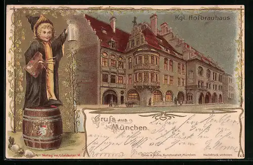 Lithographie München, Kgl. Hofbräuhaus, Münchner Kindl