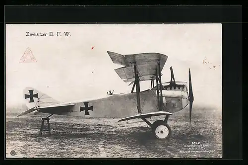 Foto-AK Sanke Nr. 1042: Flugzeug Zweisitzer DFW