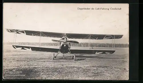 Foto-AK Sanke Nr. 406: Doppeldecker der Luft-Fahrzeug Gesellschaft, Flugzeug