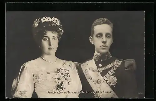 AK König Alfonso XIII. von Spanien mit Ena von Battenberg
