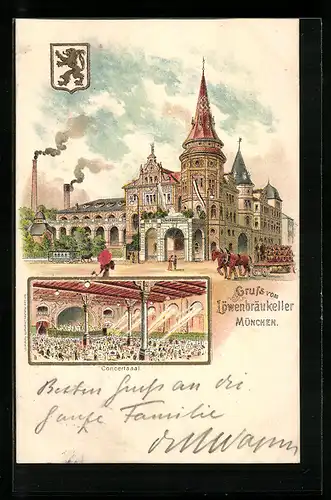 Lithographie München, Gasthaus Löwenbräu-Keller, Inneres Konzertsaal