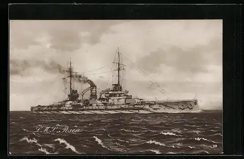 AK Kriegsschiff SMS Posen auf dem Meer
