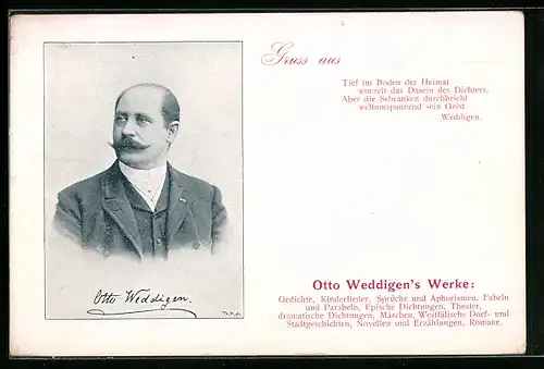 AK Portrait von Otto Weddigen, Tief im Boden der Heimat...