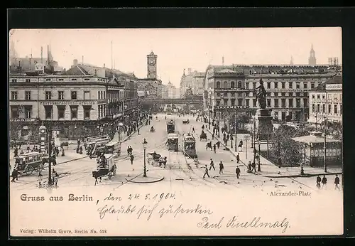 AK Berlin, Der Alexander-Platz mit Strassenbahnen