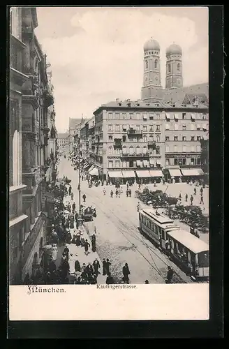 AK München, Strassenbahn in der Kaufingerstrasse