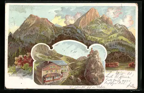 Lithographie Touristenhaus auf dem Wendelstein von Joh. Dechenberger