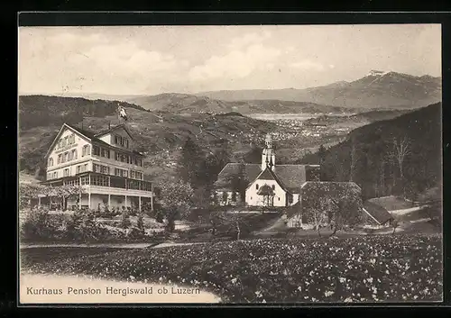 AK Hergiswald ob Luzern, Kurhaus Pension Hergiswald mit Fernblick