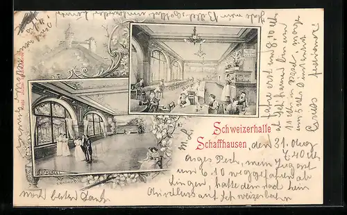 Lithographie Schaffhausen, Gastwirtschaft Schweizerhalle, Tanzsaal