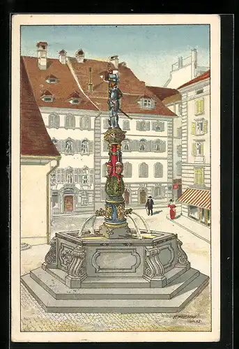 Künstler-AK K. Mossdorf: Luzern, Motiv mit Brunnen