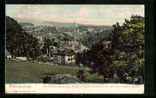 AK Schreiberhau-Marienthal, Teilansicht mit Hotel Lindenhof