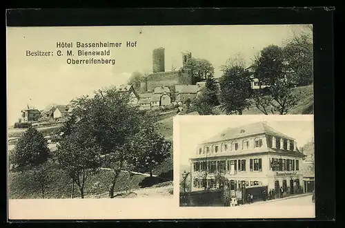 AK Oberreifenberg, Hotel Bassenheimer Hof C. M. Bienewald, Ortsansicht mit Burg