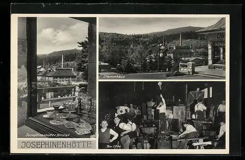 AK Josephinenhütte, Stammhaus der Glashütte, Arbeiter am Ofen