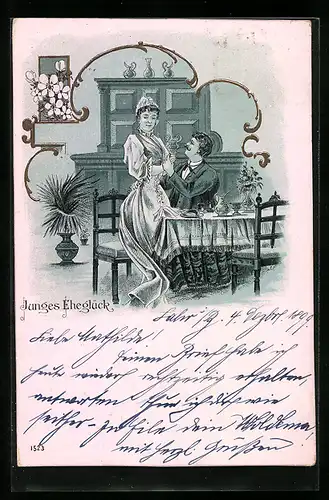 Lithographie Junges Eheglück, Liebespaar