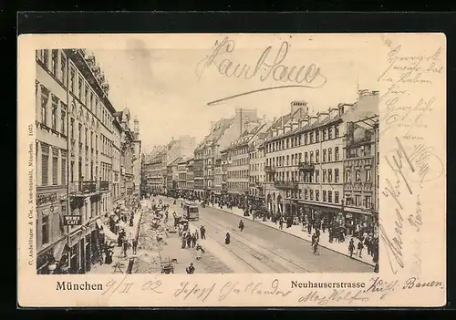 AK München, Neuhauserstrasse mit Strassenbahn