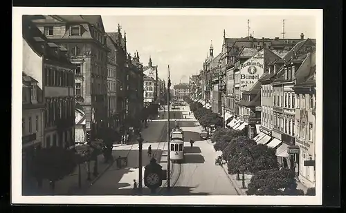 AK Mannheim, Strohmarkt und Planken, Strassenbahn