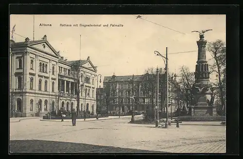 AK Hamburg-Altona, Rathaus mit Siegesdenkmal und Palmallee