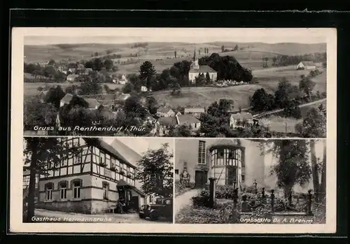 AK Renthendorf i. Thür., Gasthaus Hermannsruhe, Grabstätte Dr. A. Brehm, Teilansicht