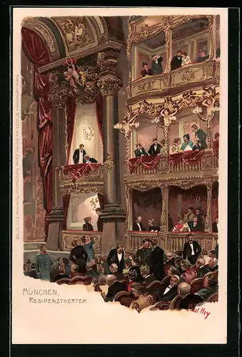 Künstler-AK Paul Hey: München, Residenztheater, Innenansicht