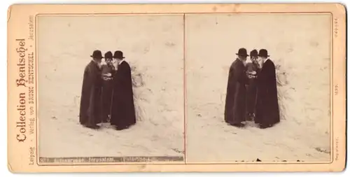 Stereo-Fotografie Bruno Hentschel, Jerusalem, drei ältere Juden aus Jerusalem im Gespräch