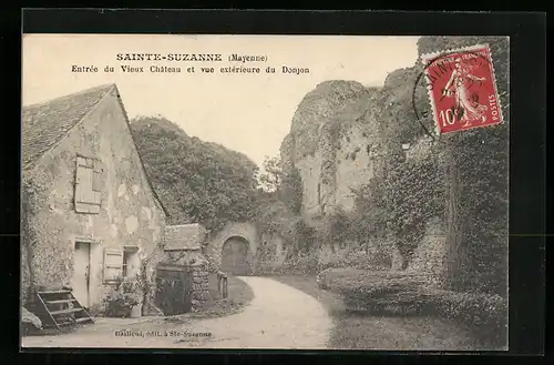 AK Sainte-Suzanne, Entrée du Vieux Château et vue extérieure du Donjon