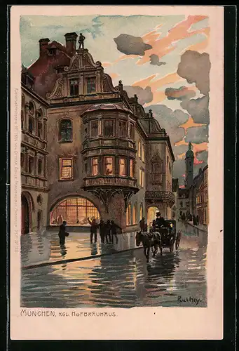 Künstler-Lithographie Paul Hey: München, Kgl. Hofbräuhaus