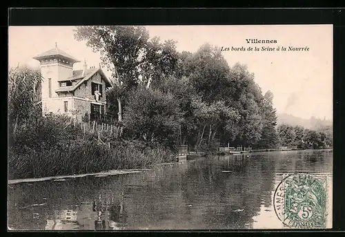 AK Villennes, Les bords de la Seine à la Nourrée