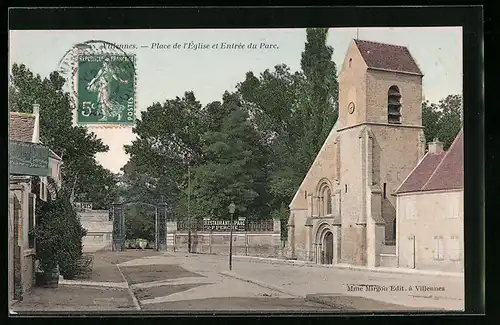 AK Villennes, Place de l`Église et Entrée du Parc